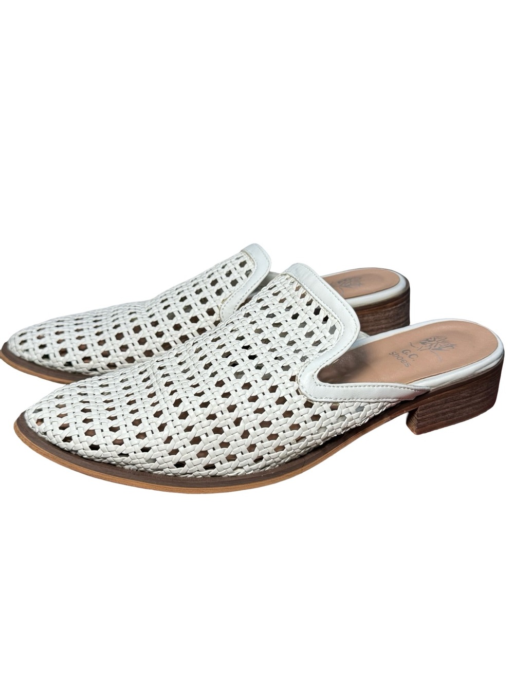 🤠▫️Woven White‎ Leather Mule Slides for Women ▫️🤠